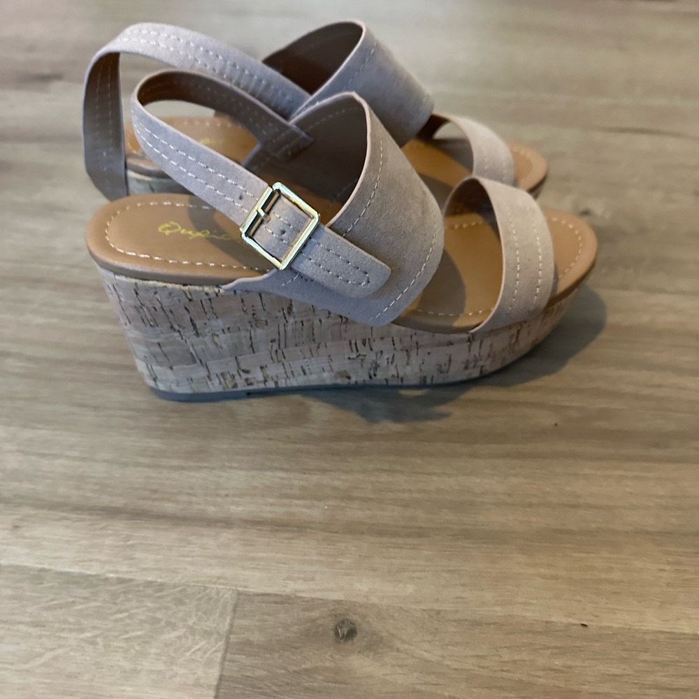 Qupid Light Tan Cork Wedge Sandals